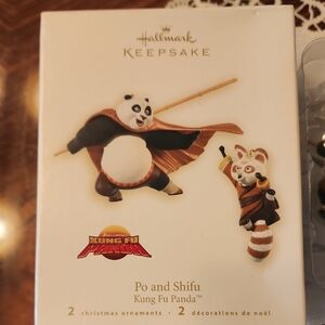 Hallmark Kung Fu Panda Po and Shifu Ornaments - Black, White, Brown